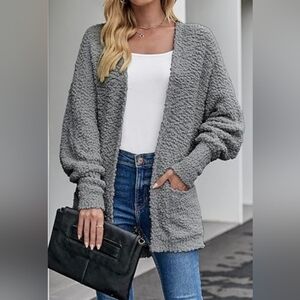 Open Front Popcorn Chunky Knit Cardi Comfy Cozy Gift Pockets School Travel Work